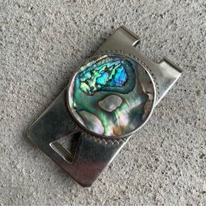 Vintage Sterling Silver Round Abalone Shell Inlay Mexico Money Clip Signed MAP